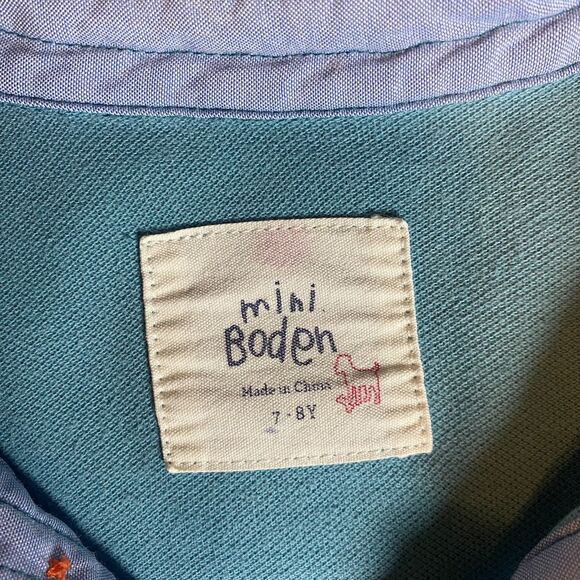 Mini Boden Polo Shirt Boys Size 7/8 Blue Long Sleeve Embroidered Logo - Picture 5 of 7